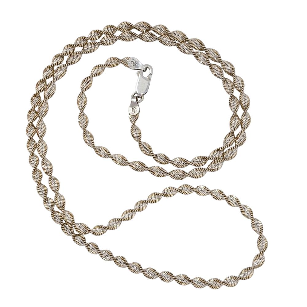 Vintage Italy Sterling Silver 925 Twisted Herringbone Chain Necklace 24"